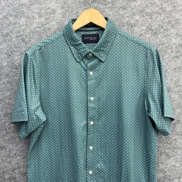 JACHS Men's Button-Up Shirt Casual Everyday Wear, Relaxed, Green Pattern, L NEW - Picture 2 of 12